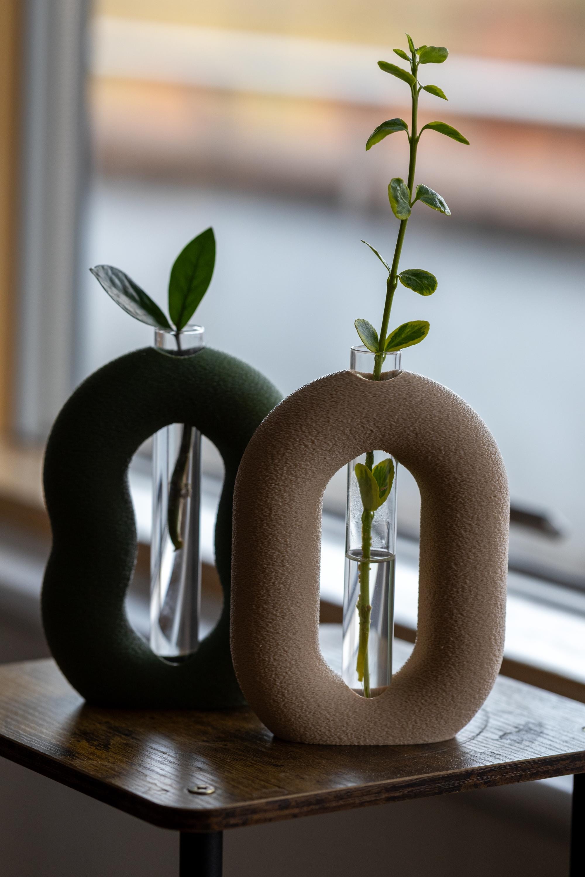 Minimalist Plant Propagation Station: 3D Printed Vase Set with Glass Tubes