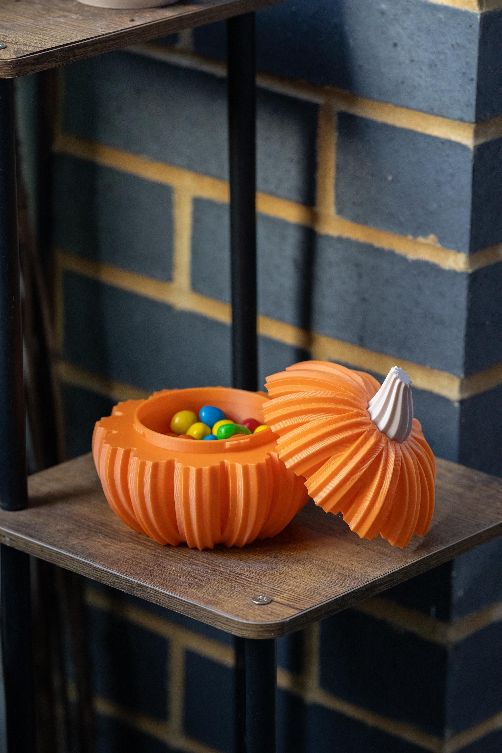 Pumpkin Candy Bowl with Lid 3D Printed I Halloween Sweet Jar I Modern Orange Pumpkin Decor I Halloween Treat Box I Autumn Table Decoration