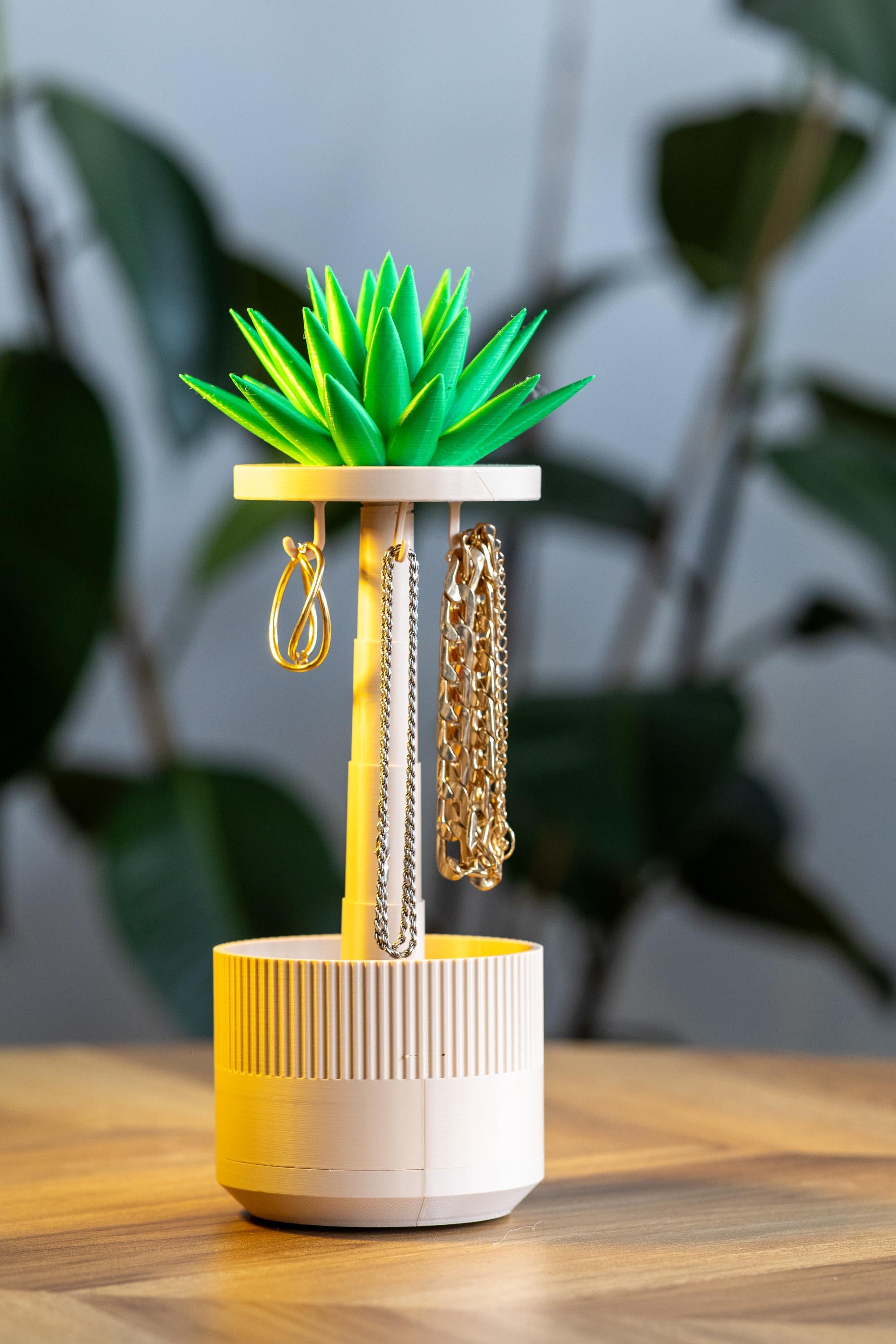 3D Printed Succulent Jewelry Stand: Collapsible Ring, Necklace & Earring Holder