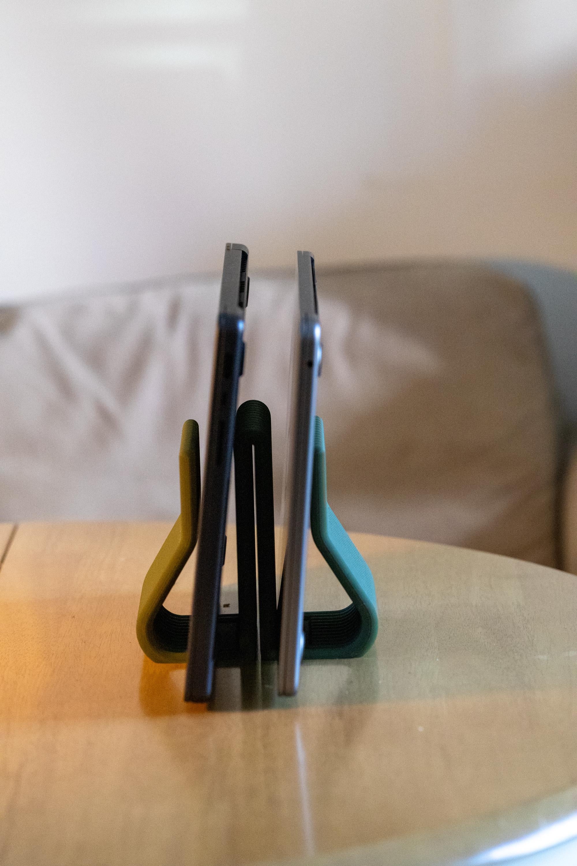 Double Vertical Laptop Stand: Minimalist MacBook Desk Organizer 3D Printed