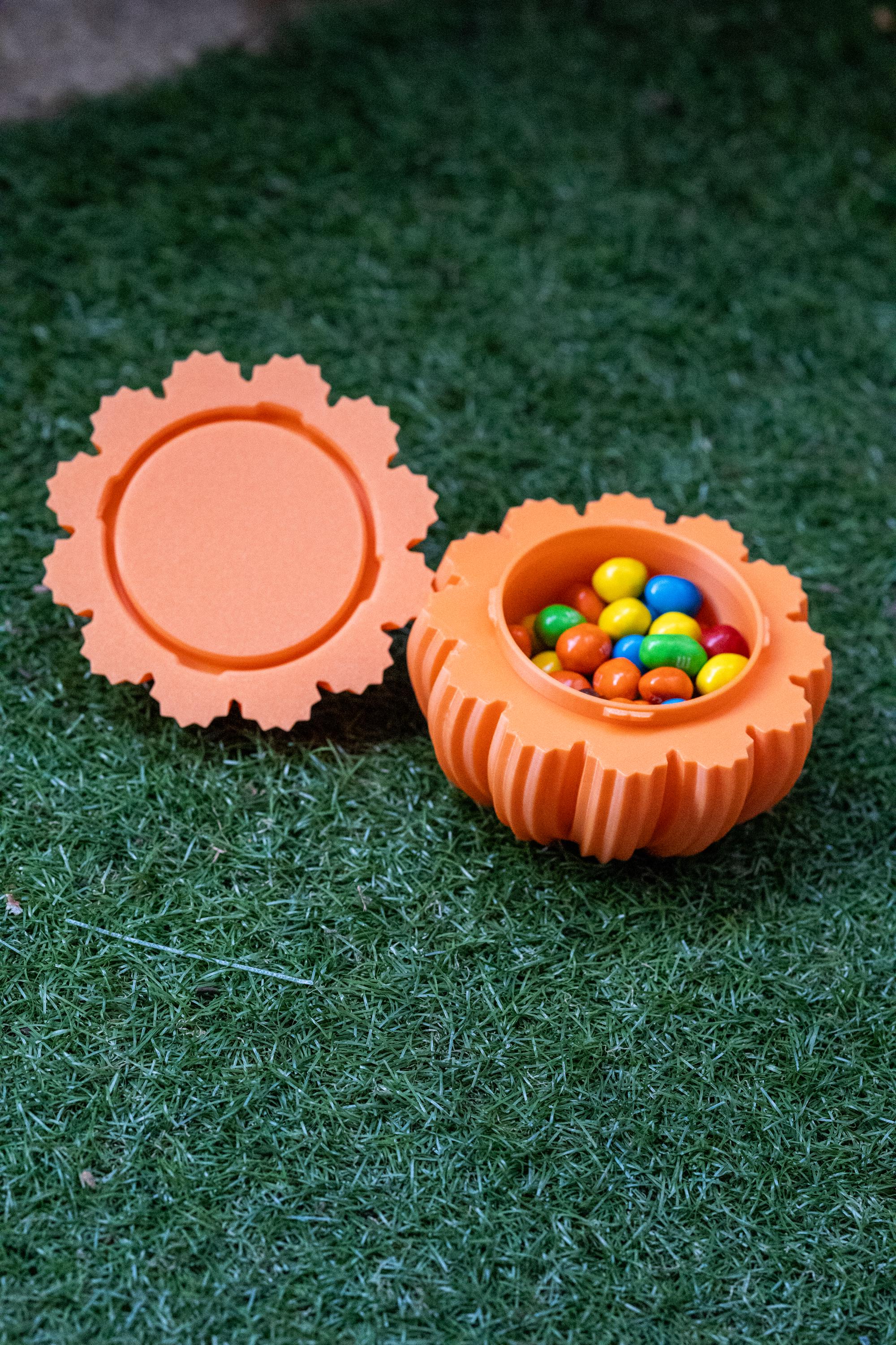 Pumpkin Candy Bowl with Lid 3D Printed I Halloween Sweet Jar I Modern Orange Pumpkin Decor I Halloween Treat Box I Autumn Table Decoration