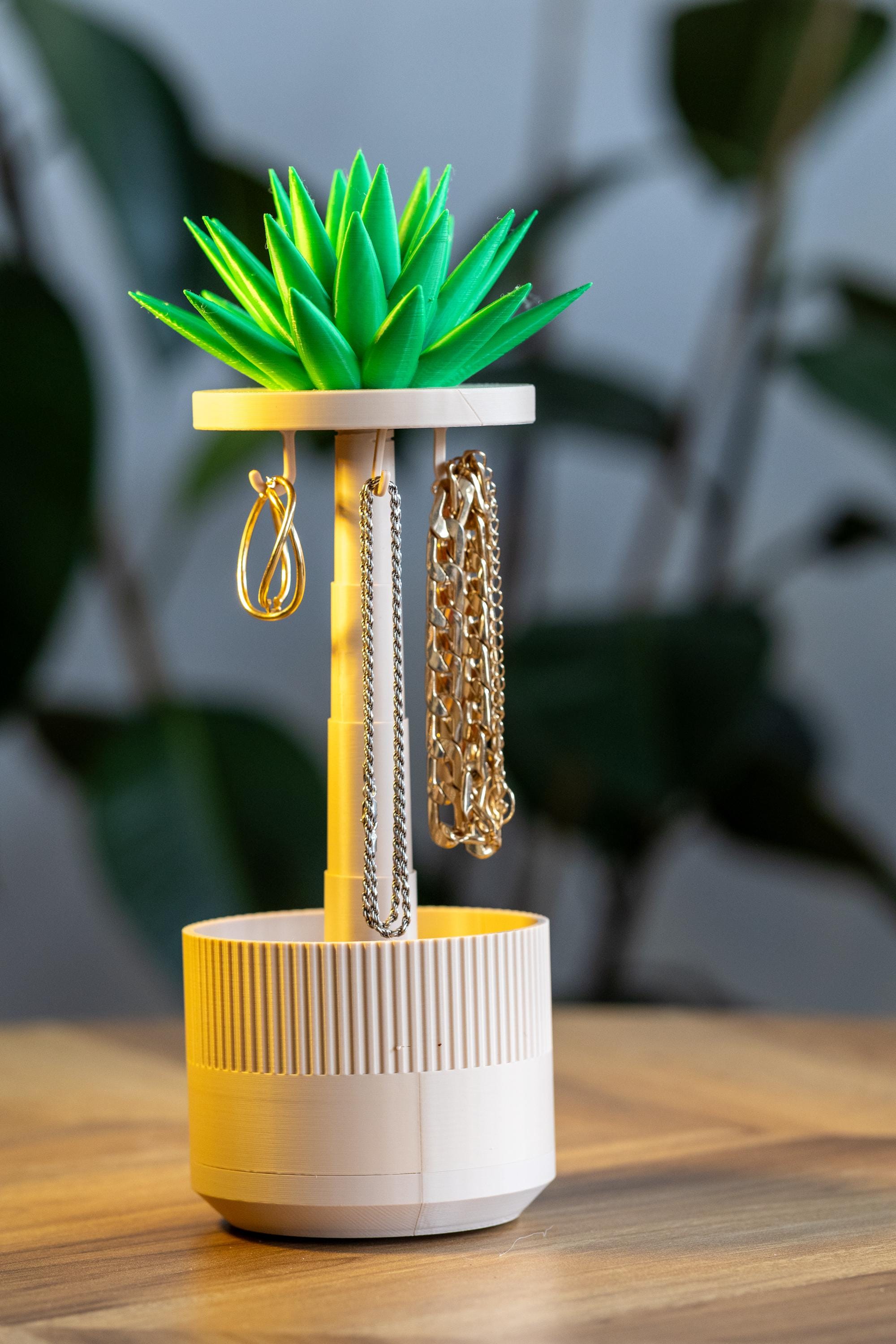 3D Printed Succulent Jewelry Stand: Collapsible Ring, Necklace & Earring Holder