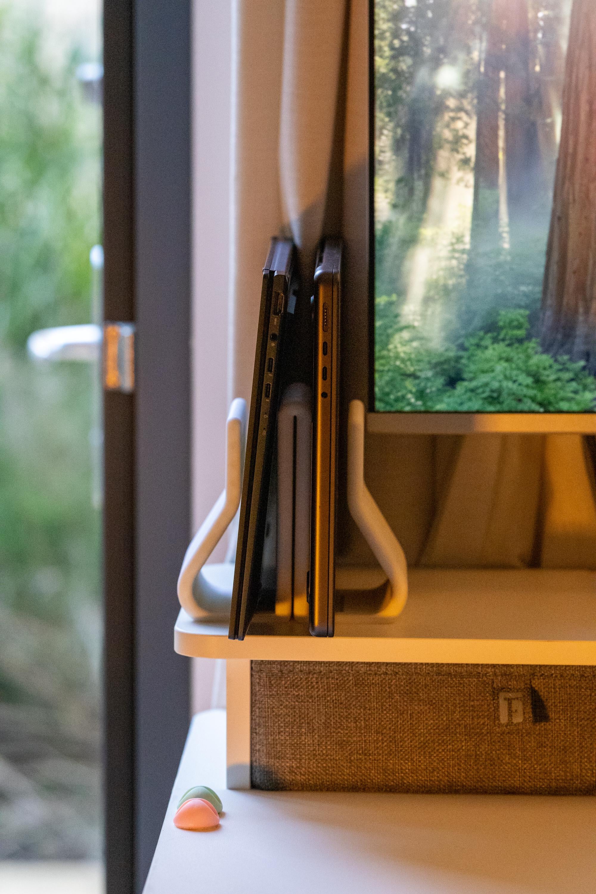 Double Vertical Laptop Stand: Minimalist MacBook Desk Organizer 3D Printed